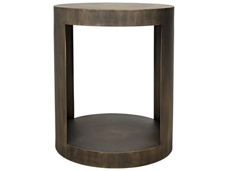 Noir Round Wood Aged Brass End Table