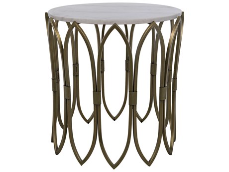 Noir Round Stone Antique Brass End Table