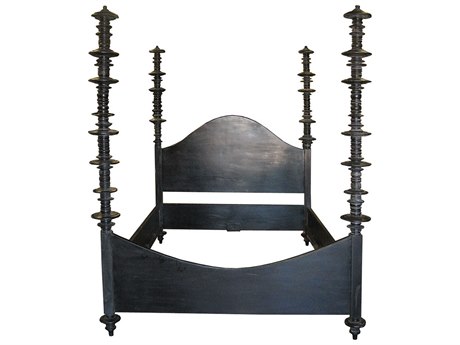 Noir Ferret Hand Rubbed Black Mahogany Wood Queen Poster Bed