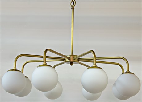 Noir Fixed Lighting 8-Light Antique Brass Glass Globe Chandelier