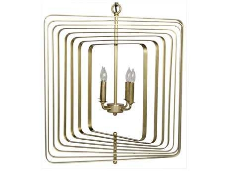 Noir Fixed Lighting 4-Light Antique Brass Geometric Chandelier