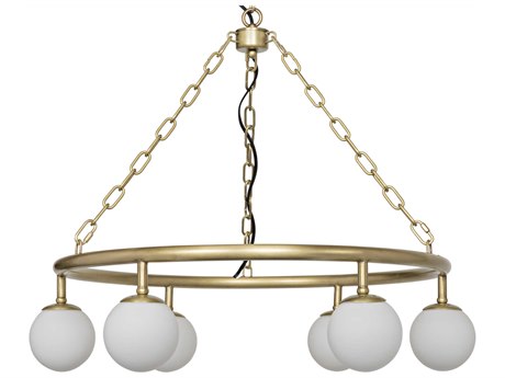 Noir Fixed Lighting 6-Light Antique Brass Glass Globe Chandelier