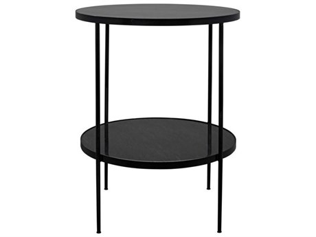Noir Round Marble Matte Black Base End Table