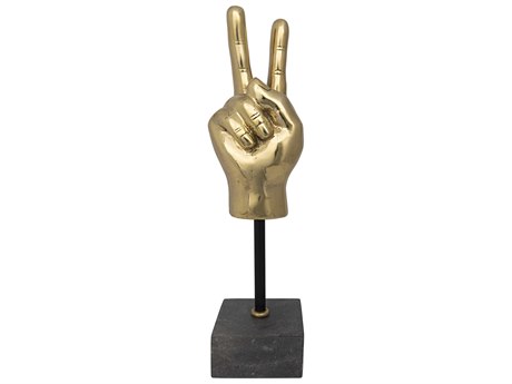 Noir Antique Brass Peace Sign on Stand Hand Sculpture