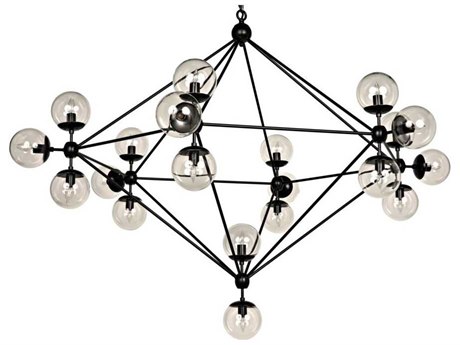 Noir 20-Light Metal And Glass Black Globe Chandelier