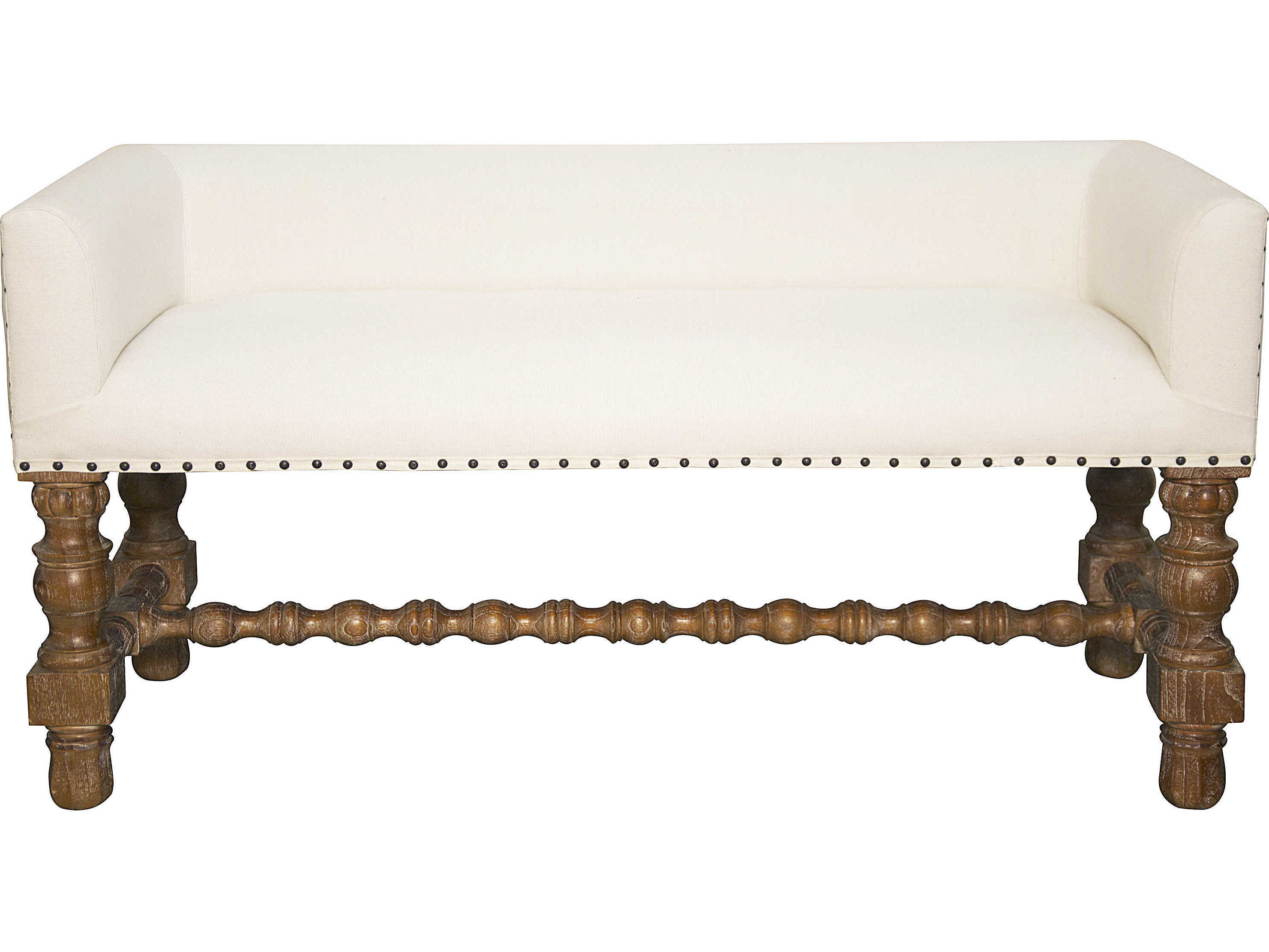 Noir Furniture Living Room Accents Grey Wash White Cotton Accent Bench NOIGBEN112GW