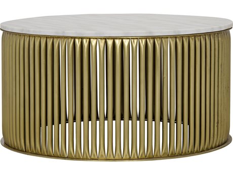 Noir Living Room Accents Round Stone Antique Brass Coffee Table