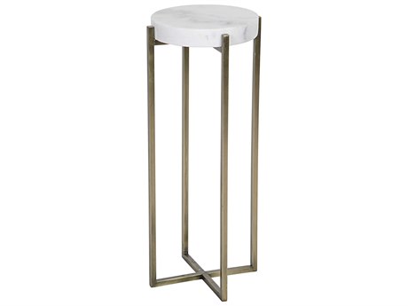 Noir Living Room Accents Round Stone Antique Brass End Table