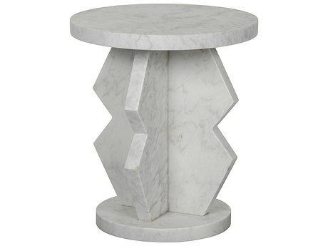 Noir Living Room Accents Round Marble Natural End Table