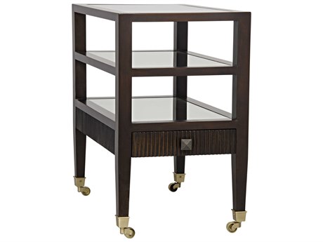 Noir Living Room Accents Square Glass Distressed Brown End Table