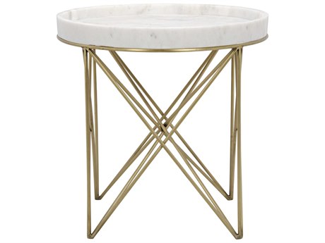 Noir Living Room Accents Round Marble Antique Brass End Table
