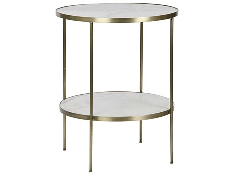 Noir Living Room Accents Round Stone Antique Brass End Table