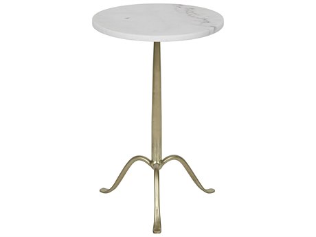 Noir Living Room Accents Round Stone Antique Brass End Table