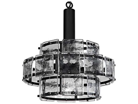 Noir 4-Light Black Metal Glass Round Tiered Pendant