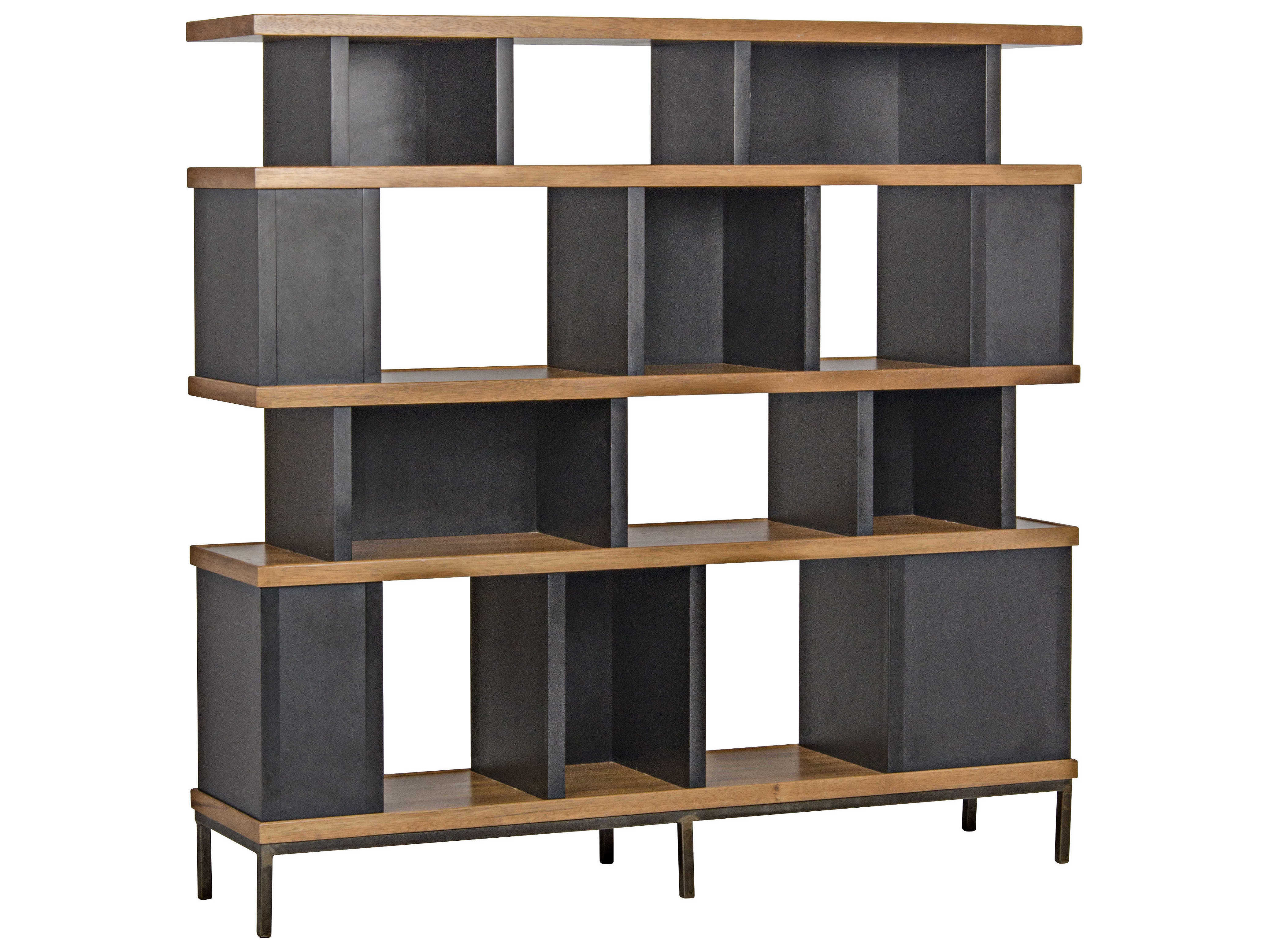 Noir Furniture Meier Dark Walnut & Hand Rubbed Black Etagere Bookcase