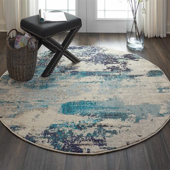 Nourison Celestial Ivory Teal Blue Round Area Rug