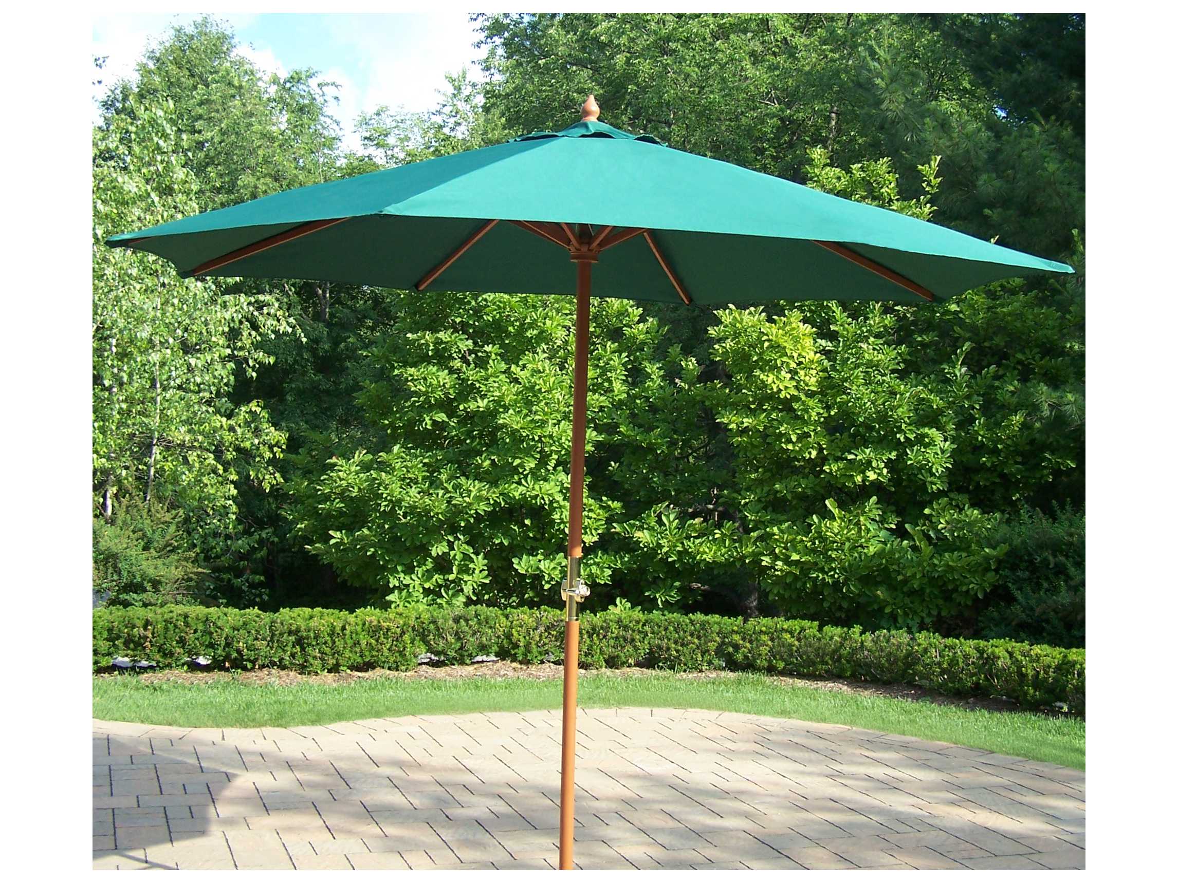 Oakland Living Wood 9 Feet Market Umbrella With Crank 4001 Gn