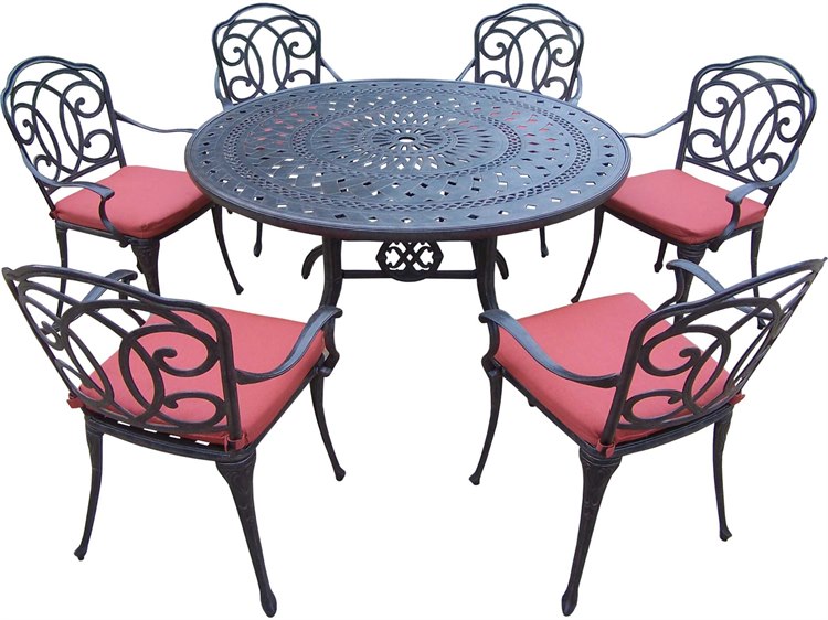 Oakland Living Belmont 7 Piece Round Dining Table Set With Sunbrella Cushions 54 Inch