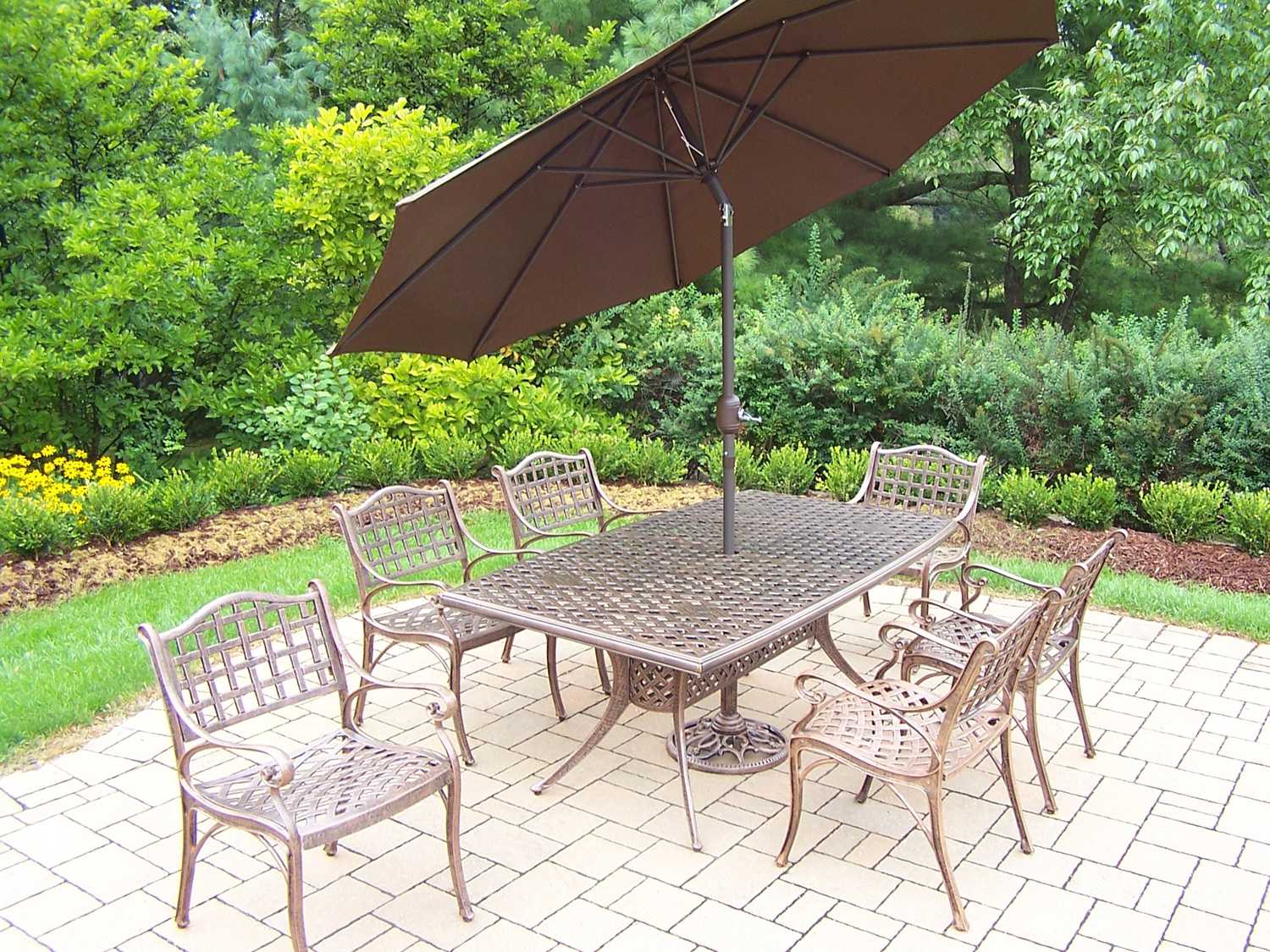 Oakland Living Elite Cast Aluminum 9 Pc Dining Set With Umbrella Ol2301t1109c64005bn41019ab