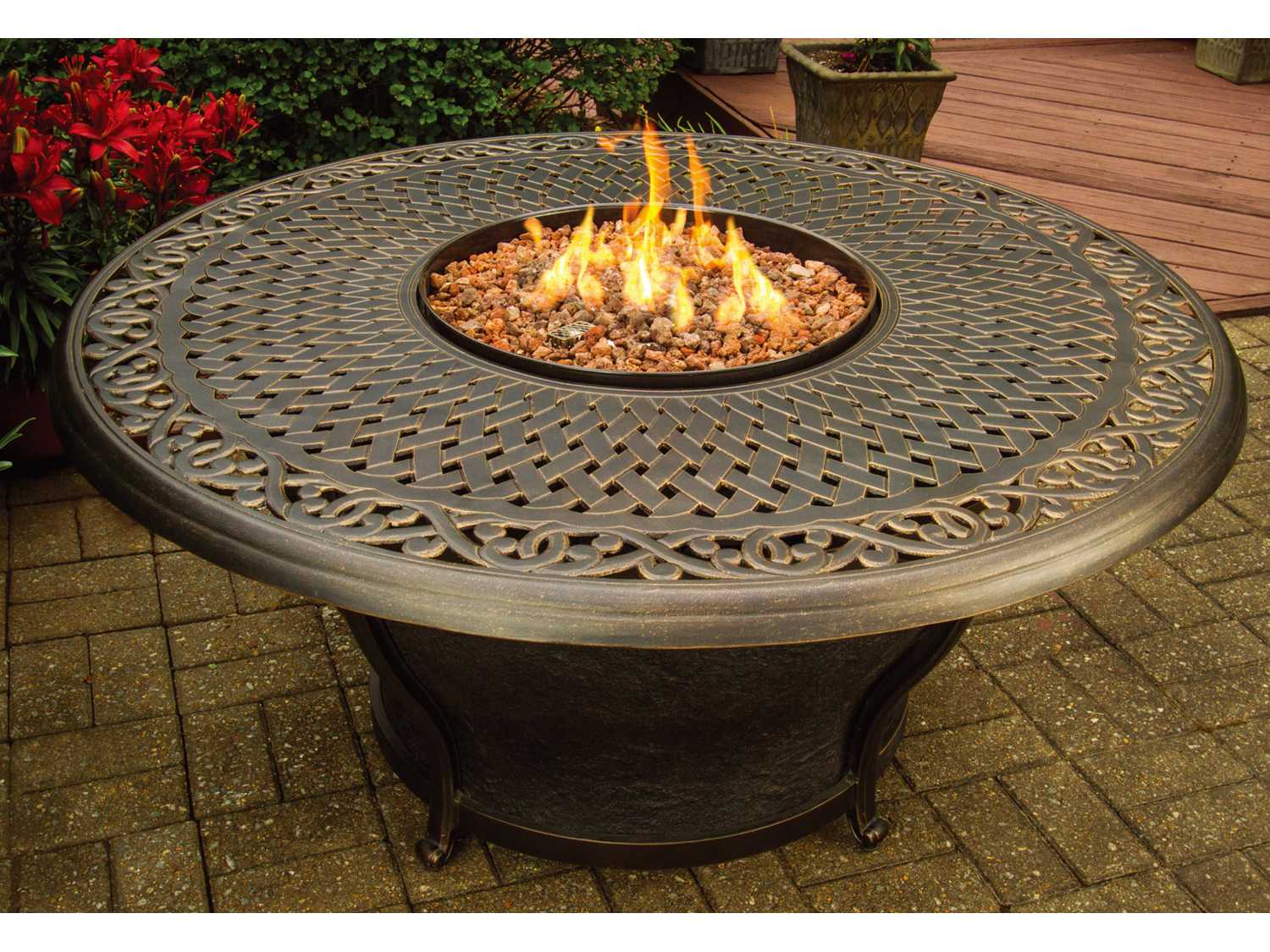 Round Gas Firepit Table, Outdoor Greatroom Stonefire 32 In Round Fire Pit Table