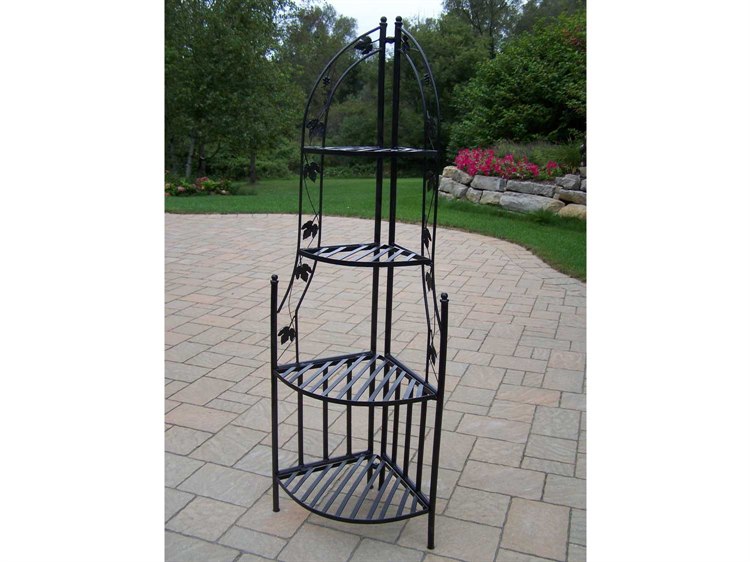 Oakland Living Wrought Iron Corner Shelf Plant Stand in Black OL5198BK