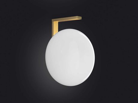 Oluce Alba 1-Light Satin Brass Polished Opaline Gold Glass Wall Sconce