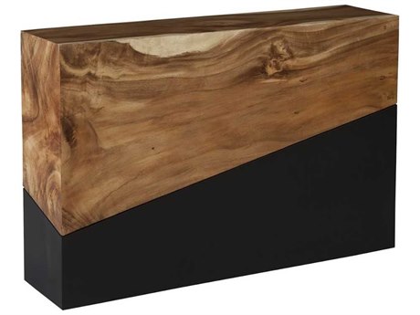 Luxecor Rectangular Wood Natural Brown Black Console Table