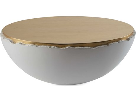 Phillips Collection Dann Foley Round Gold Leaf Pearl White Coffee Table