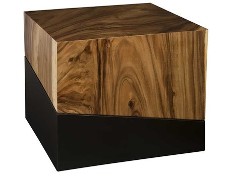 Luxecor Square Wood Natural Brown Black End Table