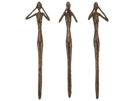 Luxecor Bronze See, Speak, Hear No Evil Resin Wall Art Set of 3