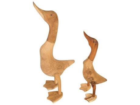 Phillips Collection Natural Brown Wood Duck Sculpture Set of 2