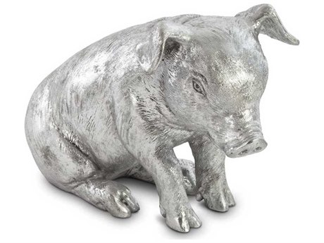 Phillips Collection Silver Leaf Sitting Piglet Sculpture
