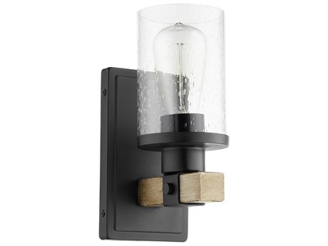 Quorum Alpine 1-Light Noir With Driftwood Black Glass Wall Sconce