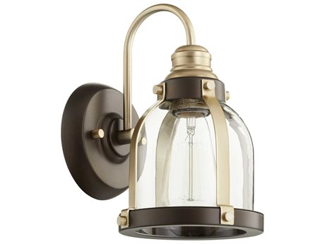 Quorum Banded Dome 1-Light Aged Brass With Oiled Bronze Glass Wall Sconce