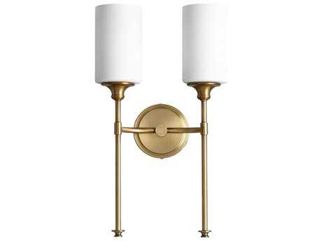 Quorum Celeste 2-Light Aged Brass Glass Wall Sconce