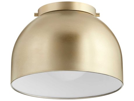 Quorum 1-Light Aged Brass White Glass Dome Flush Mount