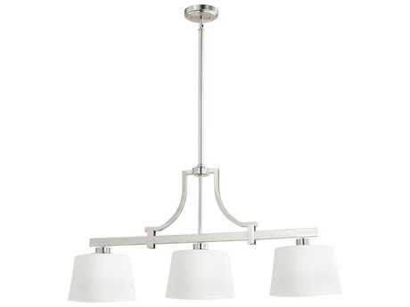 Quorum Lancaster 3-Light Satin Nickel Glass Drum Island Pendant