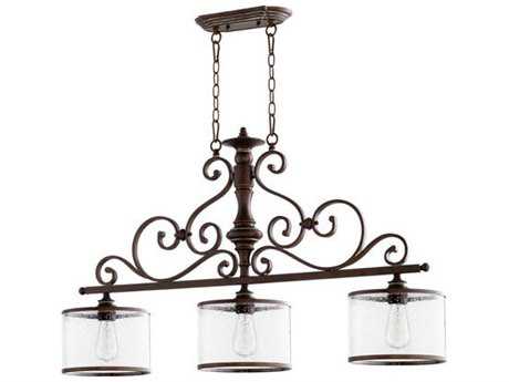 Quorum San Miguel 3-Light Vintage Copper Glass Drum Linear Island Pendant