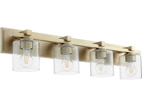 Quorum Cylinder 4-Light Aged Brass Glass Vanity Light