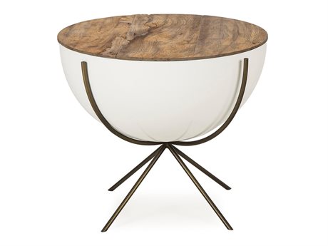 Sonder Living Danica Round Wood Natural & White Lacquer End Table