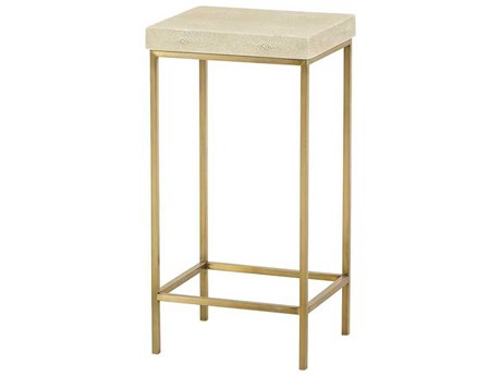 Sonder Living Mallory Round Faux Leather Linen Shagreen With Satin Brass End Table