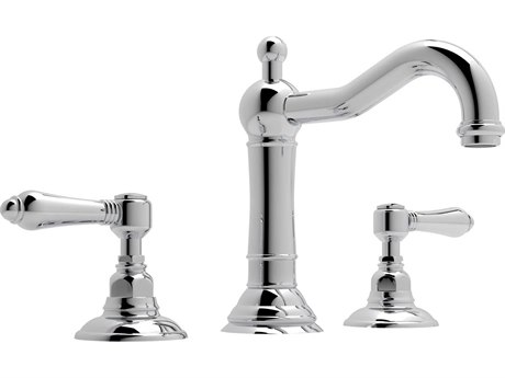 Rohl Acqui Polished Chrome Column Spout Widespread Lavatory Faucet with Lever Handles
