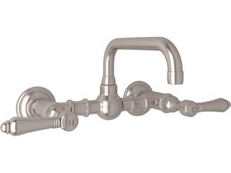 Rohl Acqui Satin Nickel Wall Mount Bridge Lavatory Faucet with Lever Handles