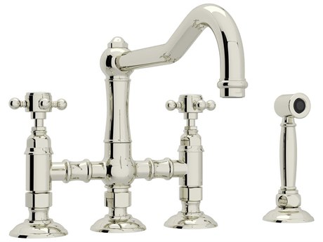 Rohl Italian Kitchen Acqui Polished Nickel 2-Handle Deck-Mount Bridge Handle Kitchen Faucet Rohl Italian Kitchen Acqui Polished Nickel 2-Handle Deck-Mount Bridge Handle Kitchen Faucet