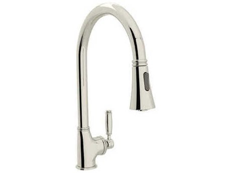 Rohl Gotham Polished Nickel High-Spout Pull-Down Kitchen Faucet with Lever Handles