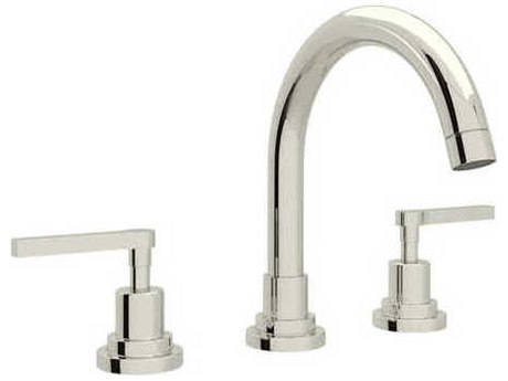 Rohl Lombardia Polished Nickel 9" High C-Spout Widespread Lavatory Faucet with Lever Handles