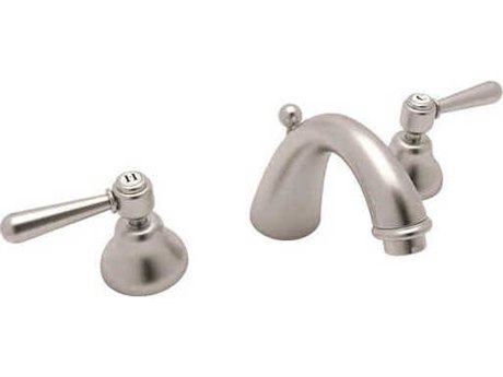 Rohl Verona Satin Nickel C-Spout Widespread Lavatory Faucet with Lever Handles