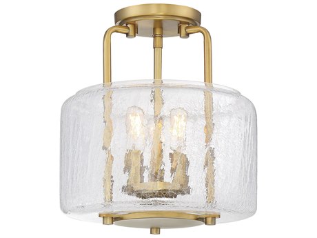 Savoy House Avalon 3-Light Warm Brass Glass Semi Flush Mount