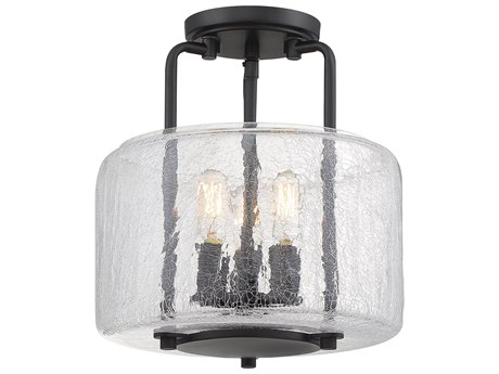 Savoy House Avalon 3-Light Black Glass Semi Flush Mount