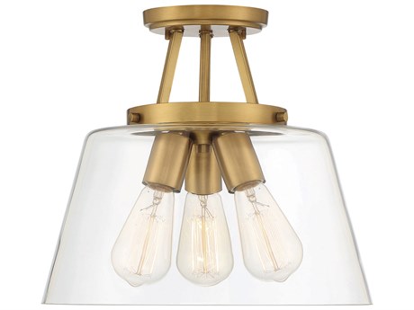 Savoy House Calhoun 3-Light Warm Brass Glass Semi Flush Mount